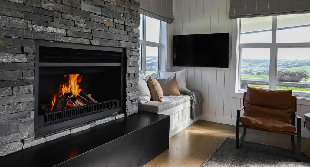 open wood fireplace 