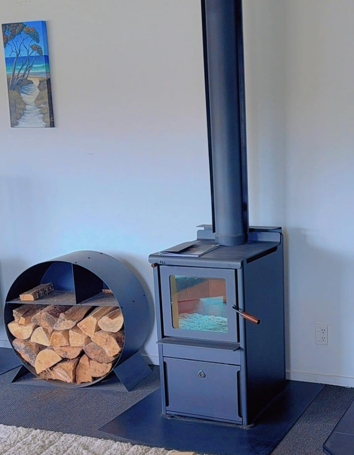 woodsman serene with wood bin